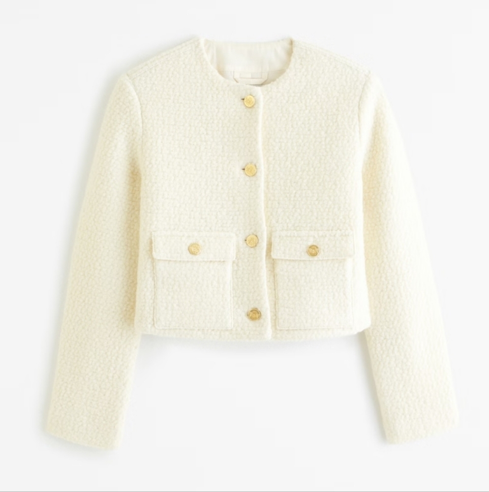 NWT Abercrombie Collarless Boucle Jacket | Size XL